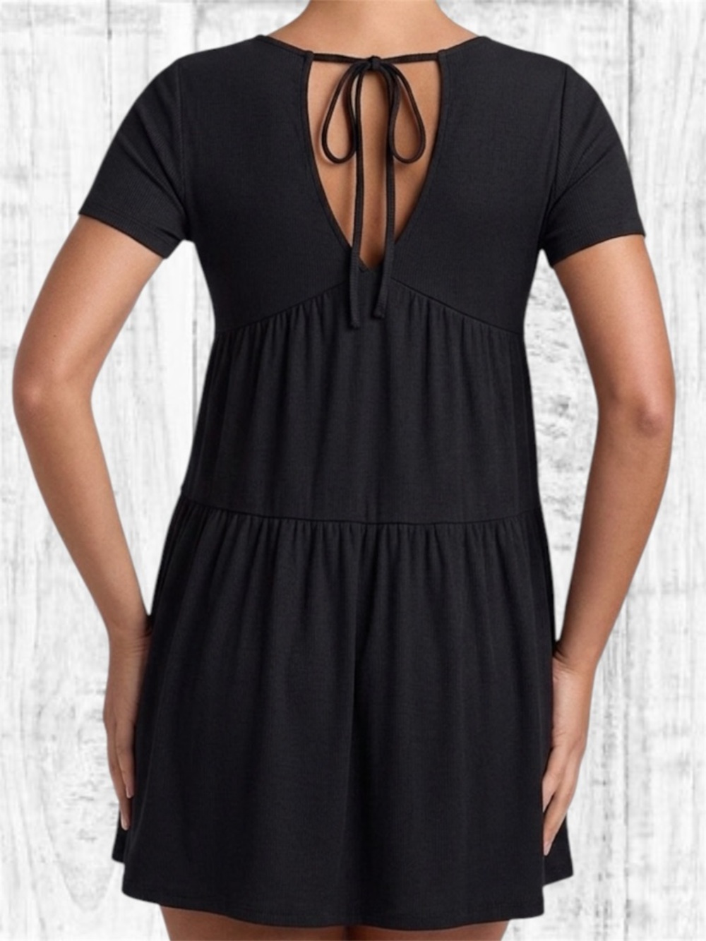 Saints 21 Black Tie Back Babydoll Mini Dress Size Medium Soft Short Sleeve